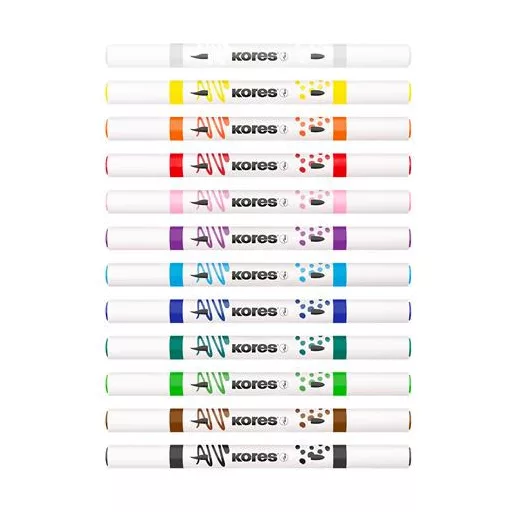 Dekormarker készlet, akril, 1-2 mm, kétvégű, KORES " K-Kreative", 12 különböző szín