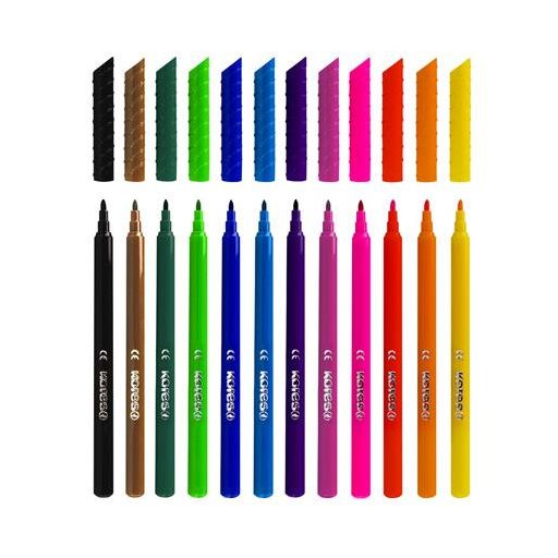 Filctoll készlet, kimosható, KORES "Korellos", 12 különböző szín