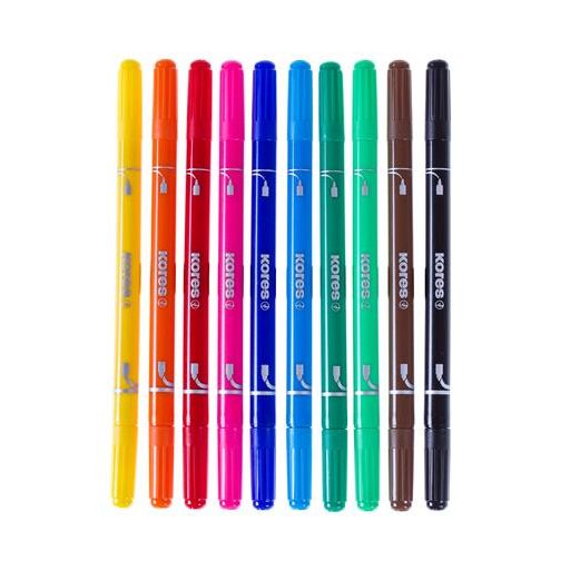 Filctoll készlet, 1-3 mm, kimosható, KORES "Korellos 2in1", 10 különböző szín