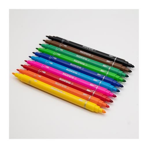 Filctoll készlet, 1-3 mm, kimosható, KORES "Korellos 2in1", 10 különböző szín