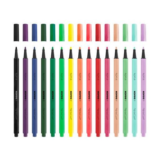 Filctoll készlet, kimosható, KORES "K-beats", 15 különböző szín