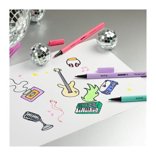 Filctoll készlet, kimosható, KORES "K-beats", 15 különböző szín