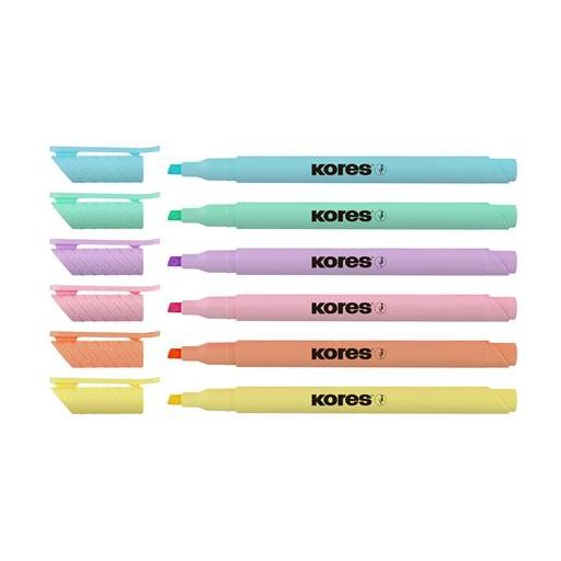 Szövegkiemelő készlet, 0,5-5 mm, KORES, 6 különböző pasztell szín