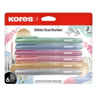   Szövegkiemelő készlet, 3-5 mm, KORES "Glitter", 6 különböző csillámos szín