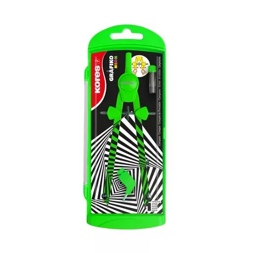 Körző készlet, precíziós, 3 darabos, KORES "Grafiko Neon", vegyes színek