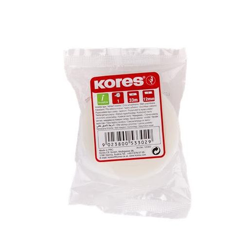 Ragasztószalag, írható, 12 mm x 33 m, KORES "Invisible", áttetsző