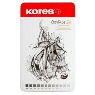   Grafitceruza készlet, fém doboz, háromszögletű, KORES "GRAFITOS", 12 különböző keménység