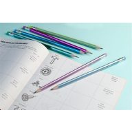   Grafitceruza radírral, HB, háromszögletű, KORES "GRAFITOS Style", vegyes metál színek