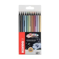   Színes ceruza készlet, háromszögletű, KORES "Kolores Style Metallic", 12 metál szín