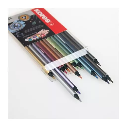 Színes ceruza készlet, háromszögletű, KORES "Kolores Style Metallic", 12 metál szín