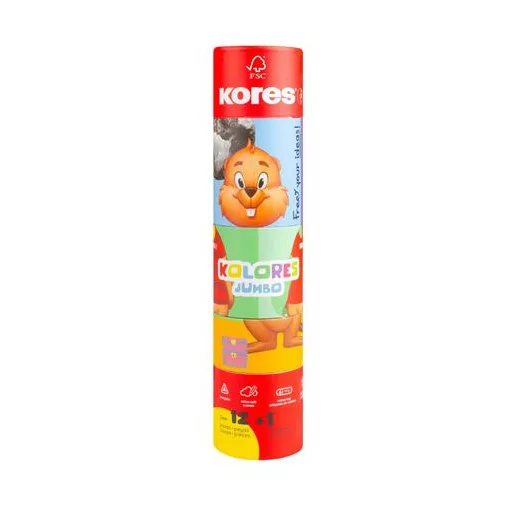 Színes ceruza készlet, háromszögletű, jumbo, 1 hegyezővel, KORES "KOLORES Twist & Turn", 12 különböző szín