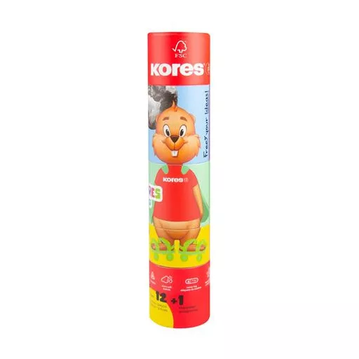Színes ceruza készlet, háromszögletű, jumbo, 1 hegyezővel, KORES "KOLORES Twist & Turn", 12 különböző szín