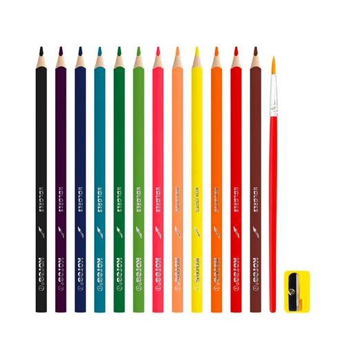 Akvarell ceruza készlet, hegyezővel, ecsettel, KORES, 12 különböző szín