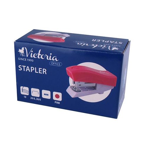 Tűzőgép, 24/6, 26/6, 12 lap, VICTORIA OFFICE, "Mini", rózsaszín
