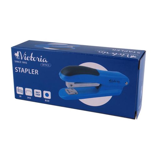 Tűzőgép, 24/6, 20 lap, VICTORIA OFFICE, "Half-Strip", kék