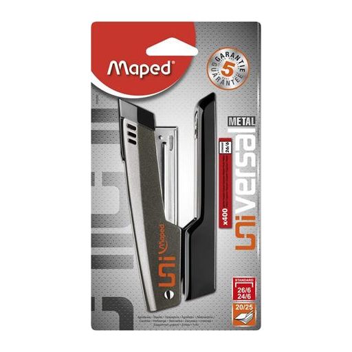 Tűzőgép, 24/6, 26/6, 25 lap, MAPED "Universal Metal Half-Strip", vegyes színek