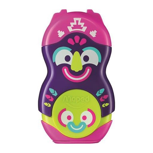 Hegyező és radír, egylyukú, tartályos, MAPED "Fancy", vegyes színek