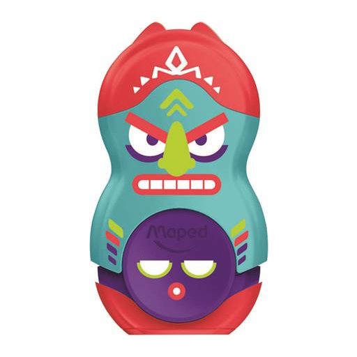 Hegyező és radír, egylyukú, tartályos, MAPED "Fancy", vegyes színek