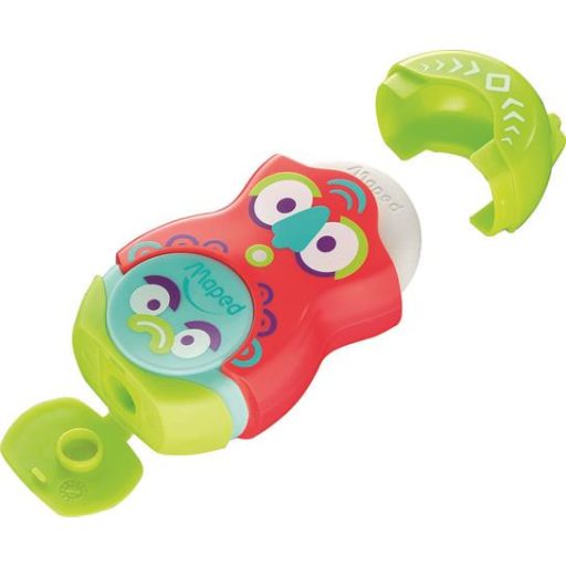 Hegyező és radír, egylyukú, tartályos, MAPED "Fancy", vegyes színek