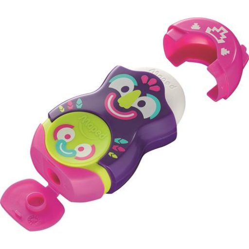 Hegyező és radír, egylyukú, tartályos, MAPED "Fancy", vegyes színek