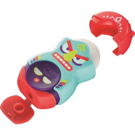 Hegyező és radír, egylyukú, tartályos, MAPED "Fancy", vegyes színek