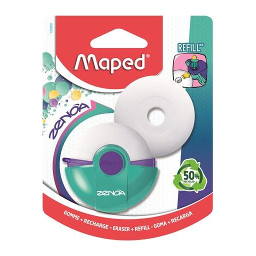 Radír, műanyag tokos, utántöltővel, MAPED "Zenoa", vegyes színek