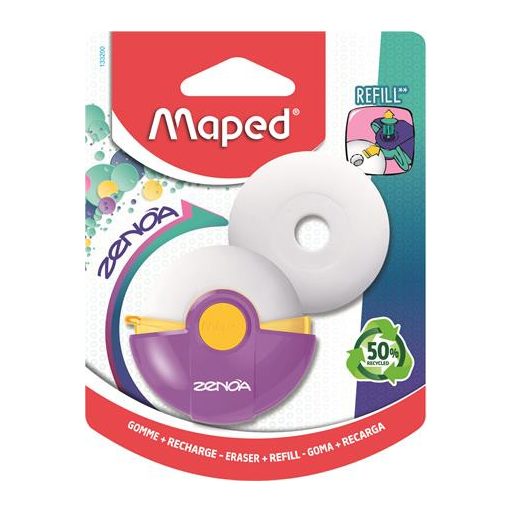 Radír, műanyag tokos, utántöltővel, MAPED "Zenoa", vegyes színek
