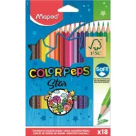   Színes ceruza készlet, háromszögletű, MAPED "Color'Peps Star", 18 különböző szín