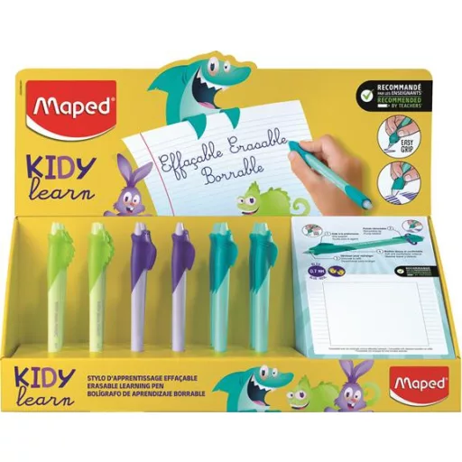 Írástanuló rollertoll display, 0,7 mm, radírozható, MAPED "KIDY Learn MAGIC", vegyes színek