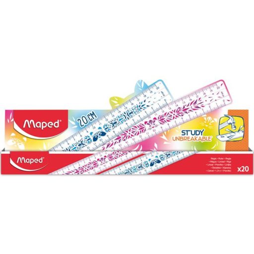 Vonalzó, műanyag, törhetetlen, 20 cm, MAPED "Study Unbreakable Fancy", vegyes színek