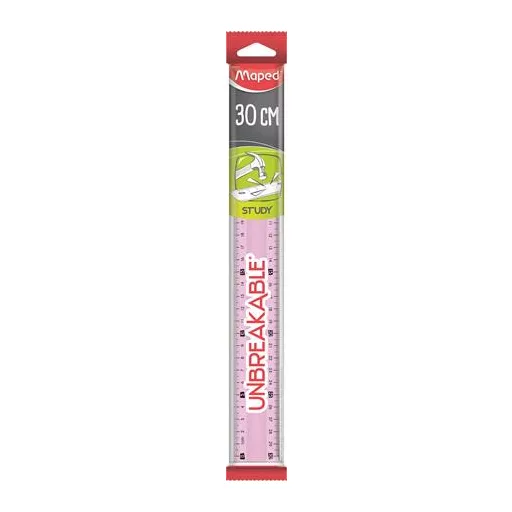 Vonalzó, műanyag, törhetetlen, 30 cm, MAPED "Study Unbreakable", vegyes színek