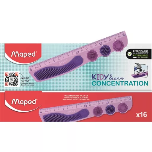 Vonalzó, műanyag, 20 cm, MAPED "Kidy Learn Concentration", lila