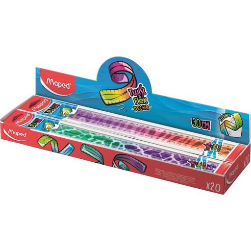 Vonalzó, műanyag, törhetetlen, 30 cm, MAPED 'Twist N' Flex Decor Animals', vegyes színek