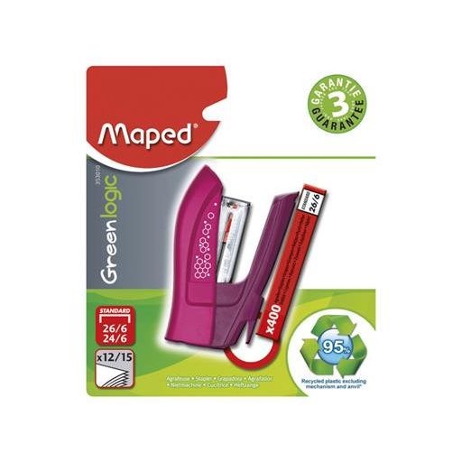 Tűzőgép, 24/6, 26/6, 12 lap, MAPED "Greenlogic Mini", vegyes színek