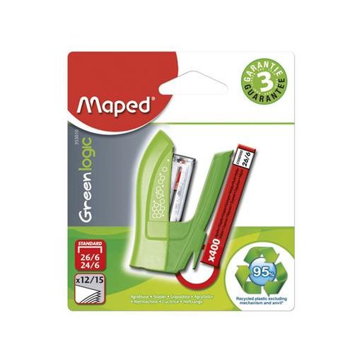 Tűzőgép, 24/6, 26/6, 12 lap, MAPED "Greenlogic Mini", vegyes színek