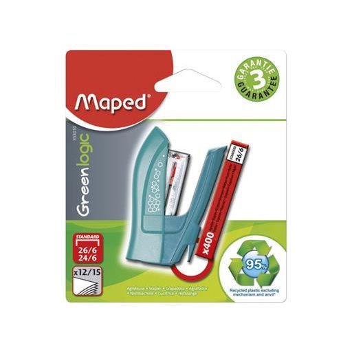 Tűzőgép, 24/6, 26/6, 12 lap, MAPED "Greenlogic Mini", vegyes színek