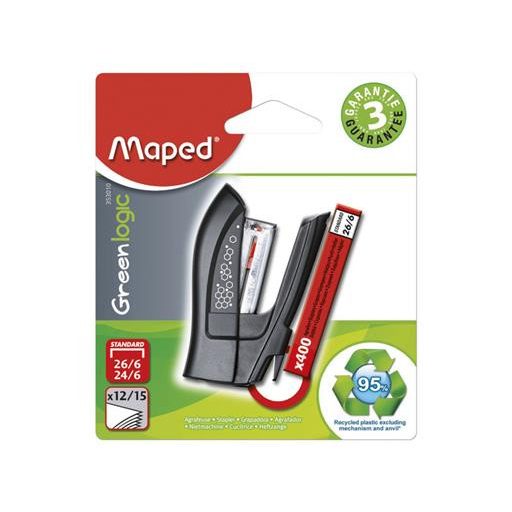 Tűzőgép, 24/6, 26/6, 12 lap, MAPED "Greenlogic Mini", vegyes színek