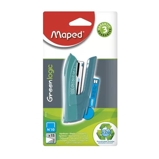 Tűzőgép, No. 10, 15 lap, MAPED "Greenlogic Pocket", vegyes színek
