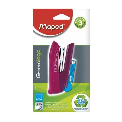 Tűzőgép, No. 10, 15 lap, MAPED "Greenlogic Pocket", vegyes színek