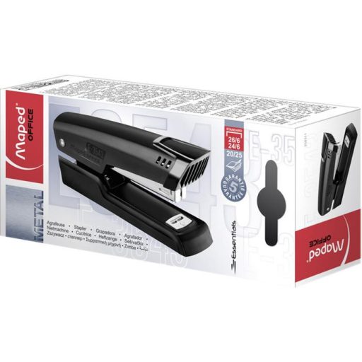 Tűzőgép, 24/6, 26/6, 25 lap, MAPED "Essentials Half-Strip", fekete