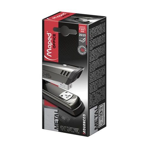 Tűzőgép, 24/6, 26/6, 25 lap, MAPED "Advanced Half-Strip", sötétbarna