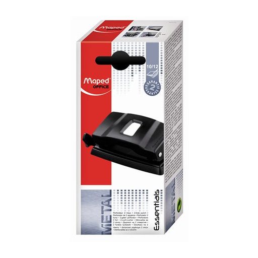 Lyukasztó, kétlyukú, 12 lap, fém, MAPED "Essentials 12", fekete