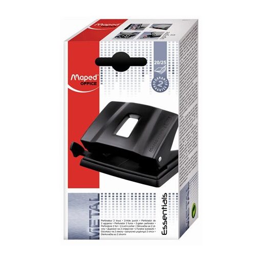 Lyukasztó, kétlyukú, 25 lap, fém, MAPED "Essentials 25", fekete