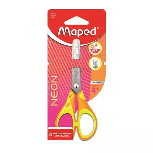 Olló, iskolai, 13 cm, MAPED "Soft Neon", vegyes színek