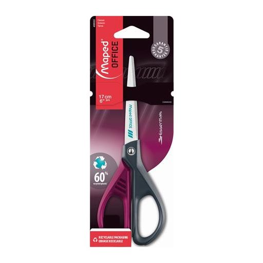 Olló, irodai, 17 cm, MAPED "Essentials Green Deco", vegyes színek