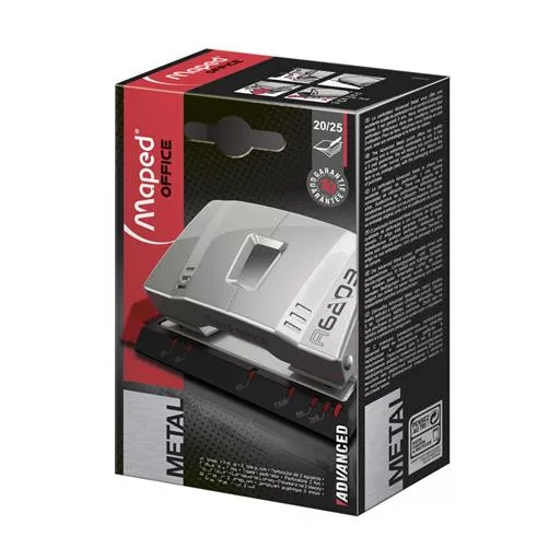 Lyukasztó, kétlyukú, 25 lap, fém, MAPED "Advanced", szürke
