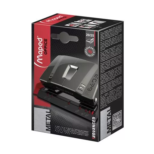Lyukasztó, kétlyukú, 25 lap, fém, MAPED "Advanced", sötétbarna