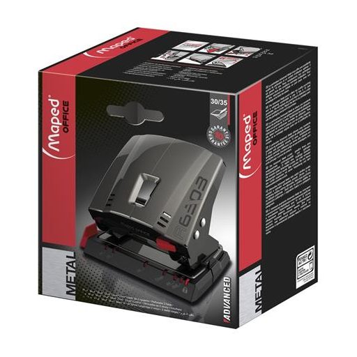 Lyukasztó, kétlyukú, 35 lap, fém, MAPED "Advanced", sötétbarna