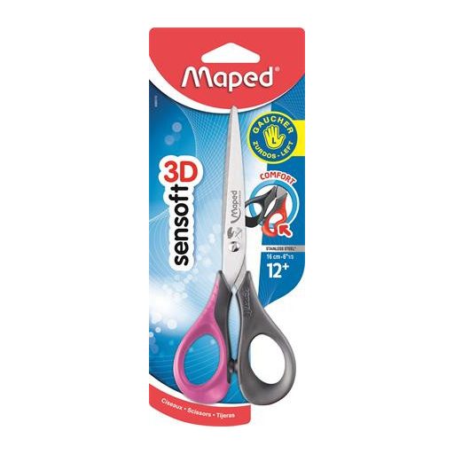 Olló, általános, 16 cm, balkezes, MAPED "Sensoft 3D", vegyes színek