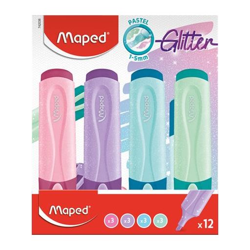 Szövegkiemelő display, 1-5 mm, MAPED "Glitter Fluo Peps", vegyes pasztell színek